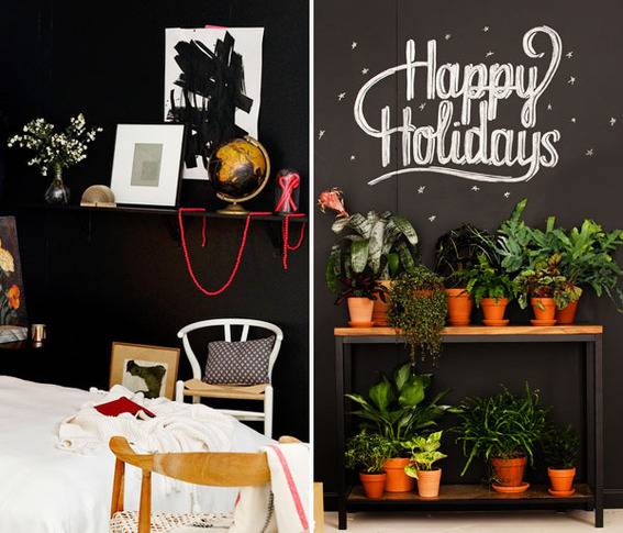 Party decoration ideas with potted plants, wall decoration and photo frames.