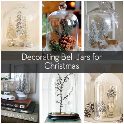 Six bell jars decorates for Christmas.