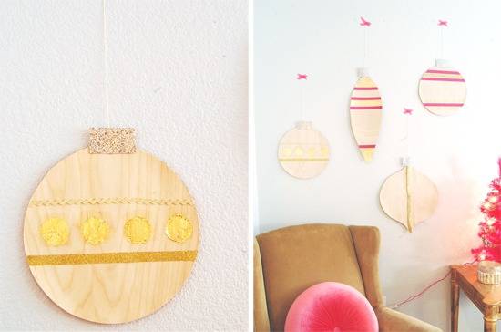 Pink and red decorations share the space with a tan chair and table.