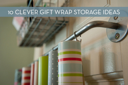 It displays that gift wrap storage solutions.