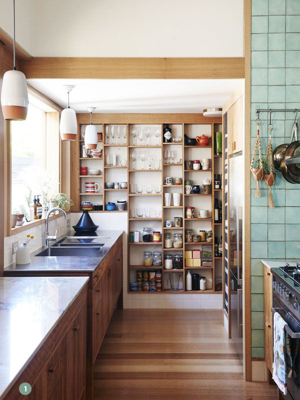 Kitchen items are organized in pantry.