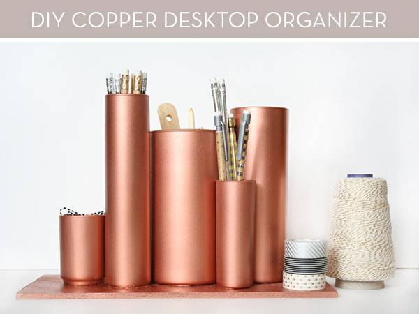 "Copper plates used as Desktop Organizer"