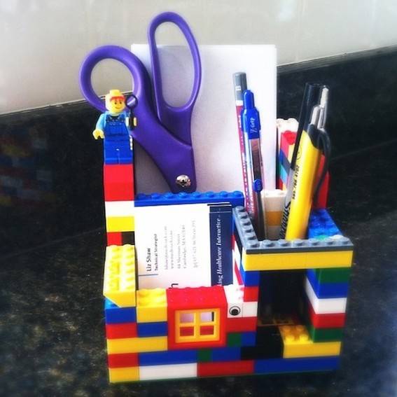 Desk organizer made with legos.