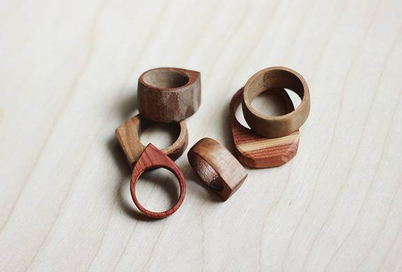 Wooden rings in different shapes.