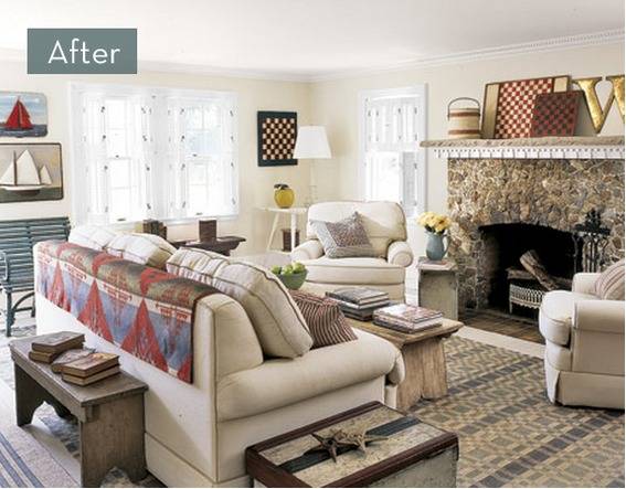 After image of an updated living room with traditional furniture and tasteful accessories.