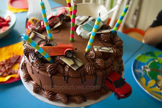 Nicely decorated chocolate cake on the plate.