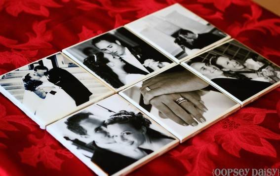 DIY wedding photo coasters.