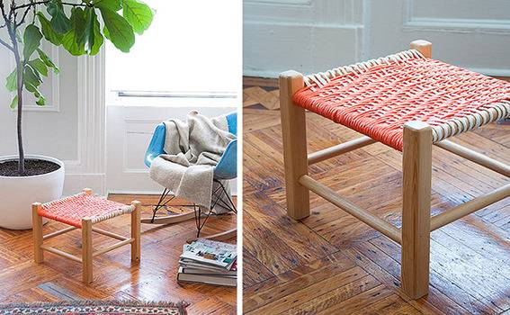 "Tiny Woven Footstool is in the middle of the room."