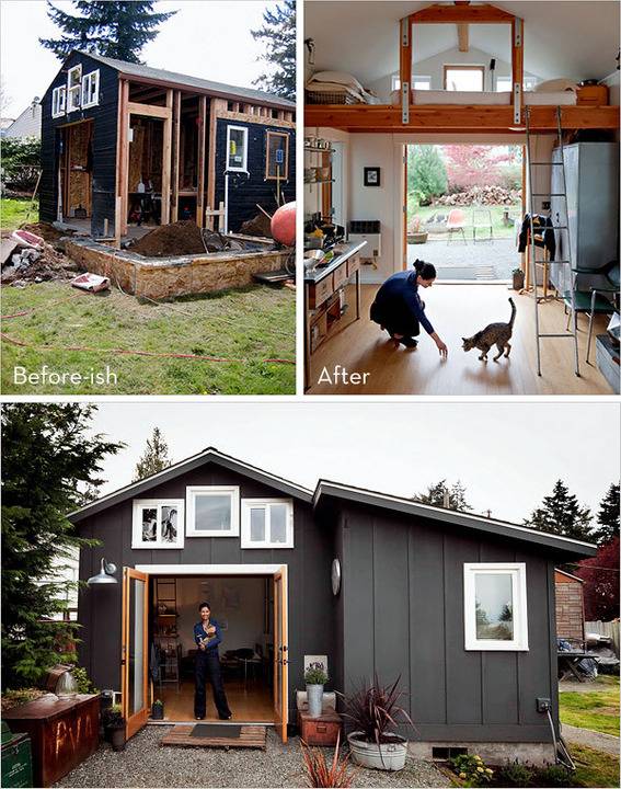 Construction of a tiny home, showcasing how the rooms are set up.