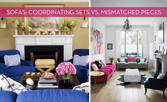 Matching sofa set vs. mismatched pieces.