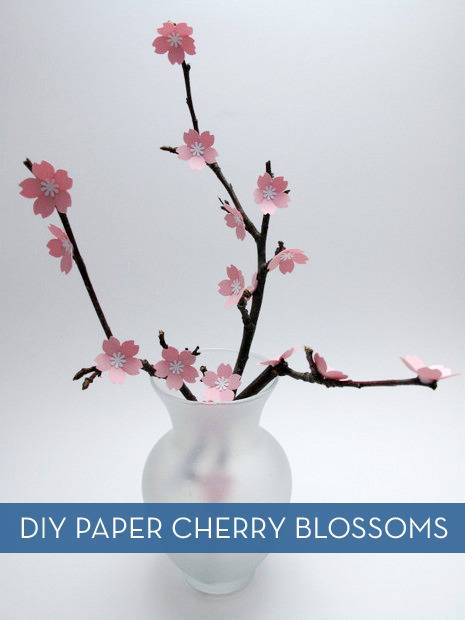 "Paper Cherry blossoms is in the glass pot."