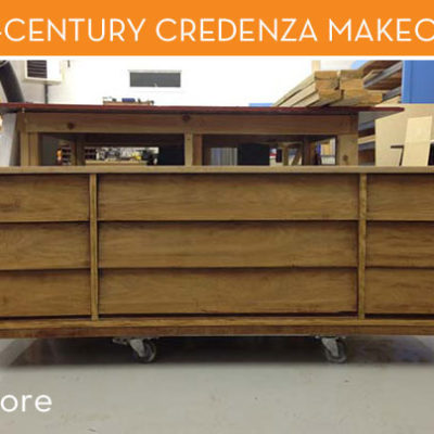 "A Mid-Century Credenza makeover with wooden blocks."
