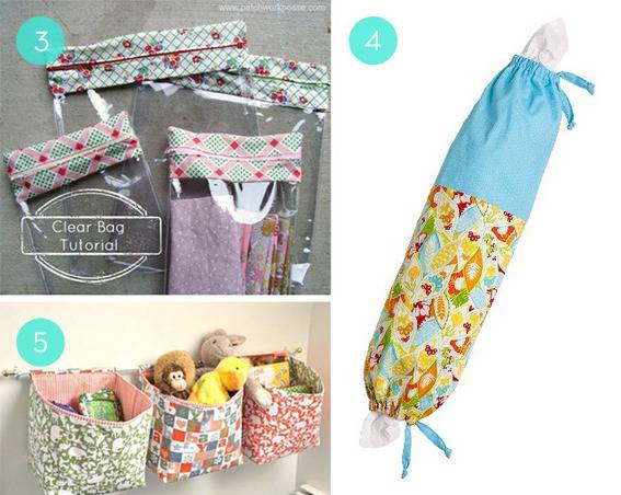 Various DIY fabric organizational items.