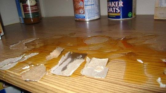 Sticky spill on a pantry shelf.