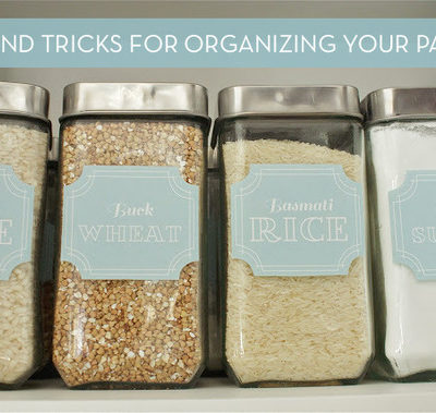 Organized pantry with labeled bins.