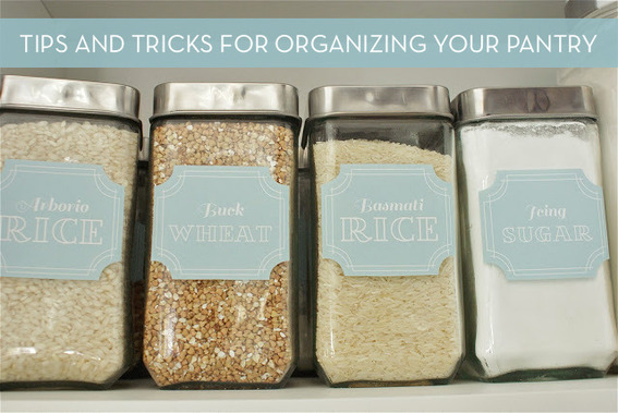 Organized pantry with labeled bins.