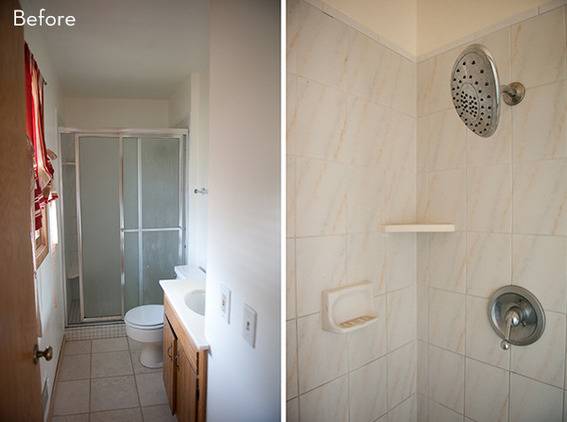 "Glass door bathroom with shower."