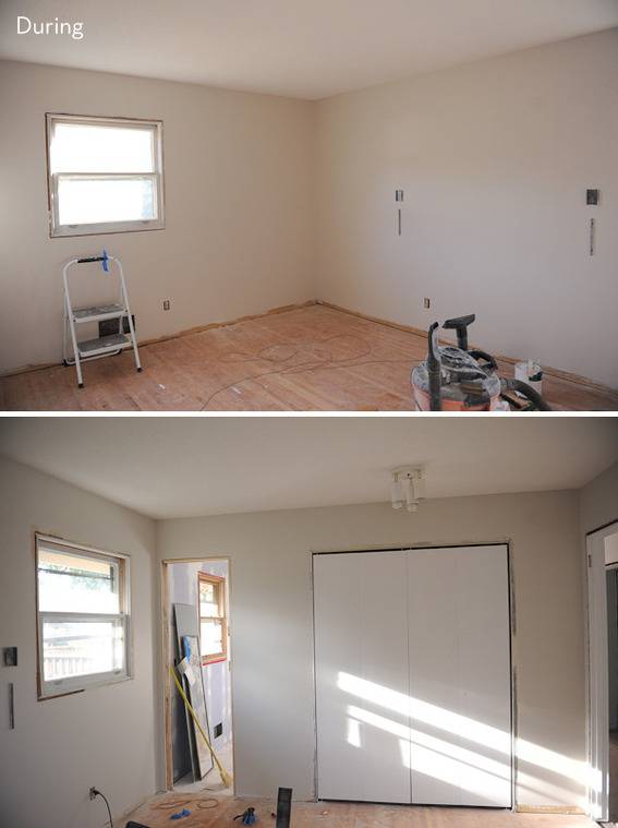 The process of renovating a bedroom.
