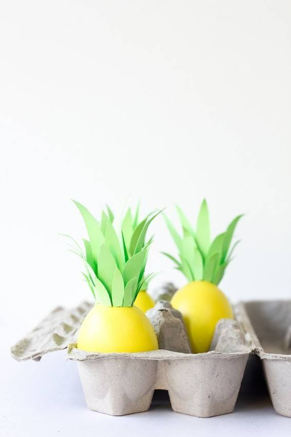 Eggs decorated to look like pineapples.