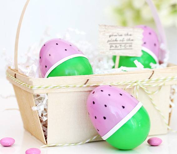 Colorful Easter eggs on the basket.