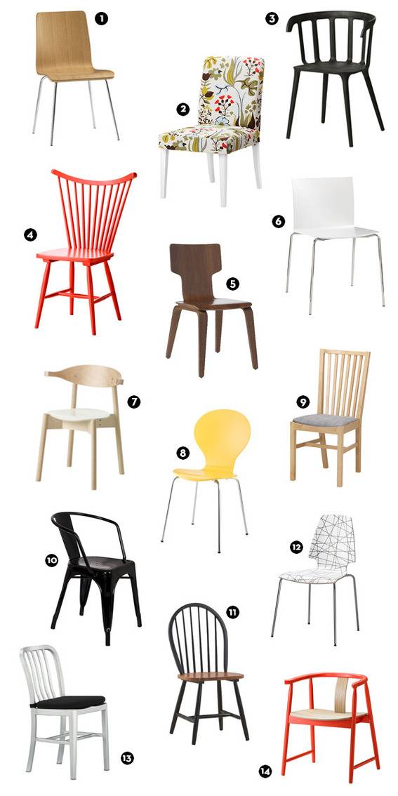 A variety of chairs are shown together.