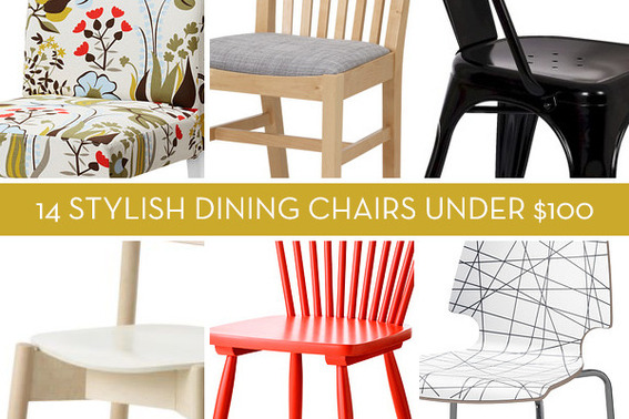 Several colorful dining room chairs are grouped together.