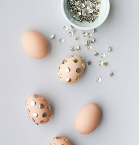 "Eggs with silver glitters decorations."