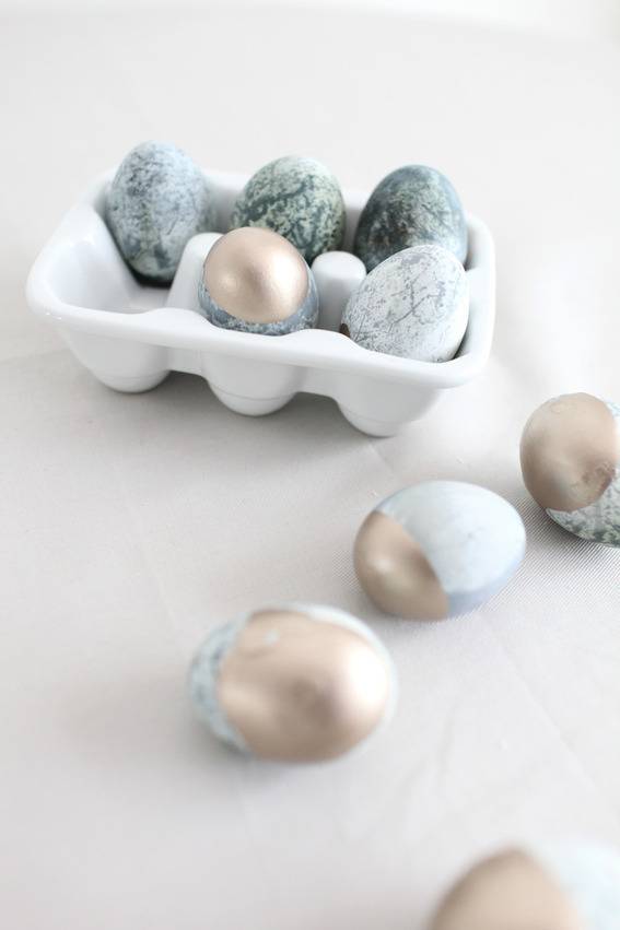 "Easter eggs with golden and silver colorings."