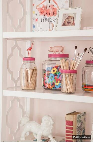 Recycled jars with painted lids.