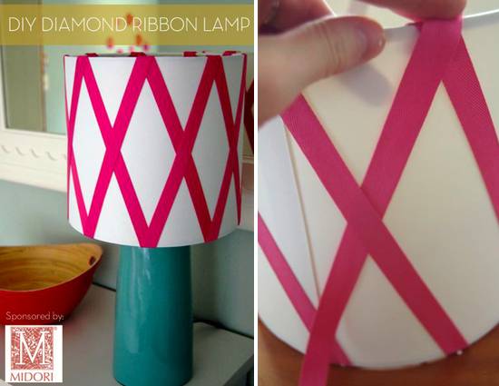 A lamp has pink x stripes on it.