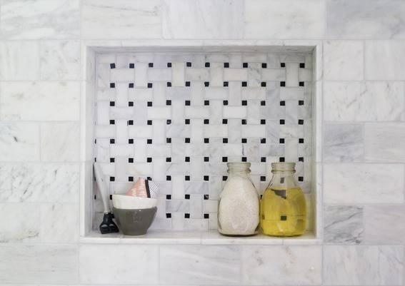 Shower Niche with Marble basket weave mosaic