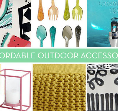 "Outdoor accessories for entertaining with metals and fabrics."