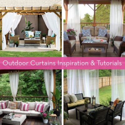 Different versions of outdoor seating with outdoor curtains.