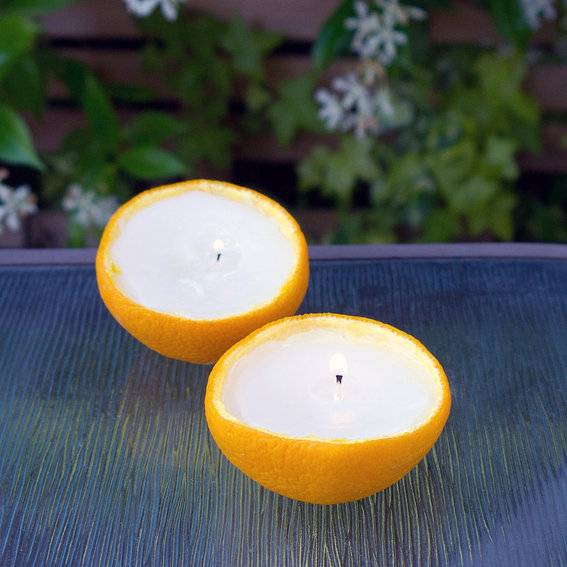 Outdoor lemon shaped candles