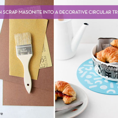 Two piece of brown construction paper, a piece of sand paper and a white paint brush and a croissant on a plate, a white coffee warmer and a black and white bowl of croissants on a blue circle with a white design on it.