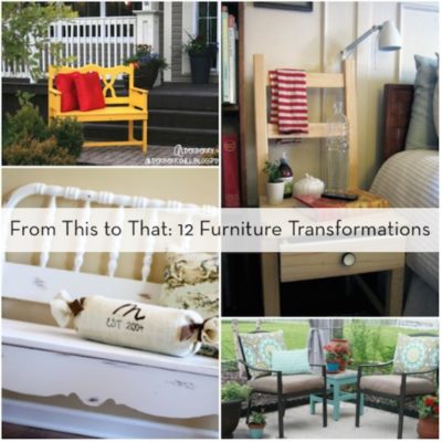 Four furniture transformations are shown.