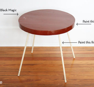 A shor round stool with four dowel legs.