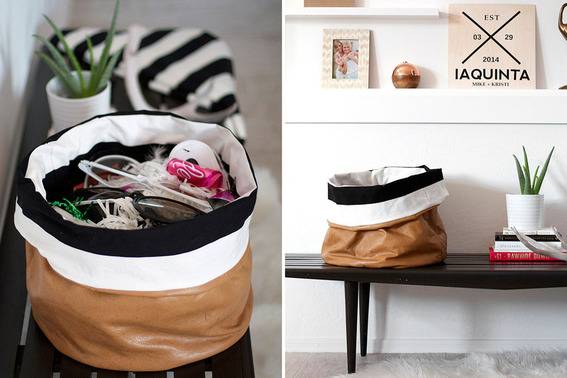 "A Leather bag used for storage of small things"