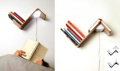 A small bookshelf with a lamp underneath.