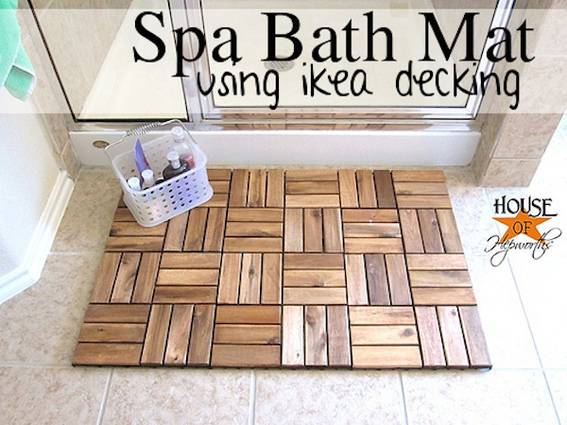 A spa bath mat that looks like a wooden floor.