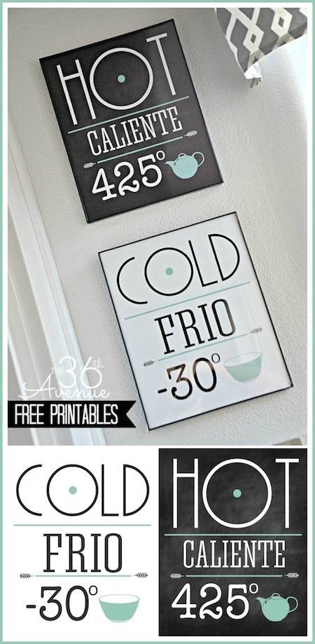 Two pieces of wall art, one hot caliente 425 and one cold frio -30.