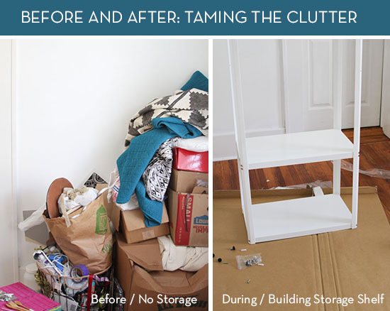 A collage shows two different rooms, one clean and one unorganized.