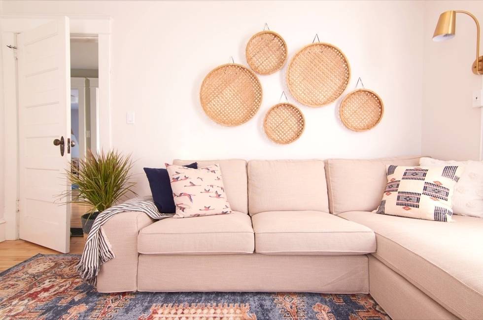 Cozy Family Room Makeover - Basket Wall