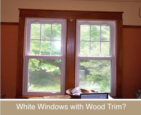 Wooden windows looking out to the trees.