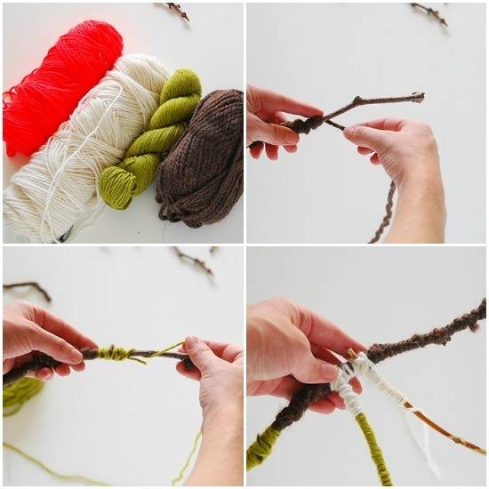 DIY Yarn-wrapped twigs