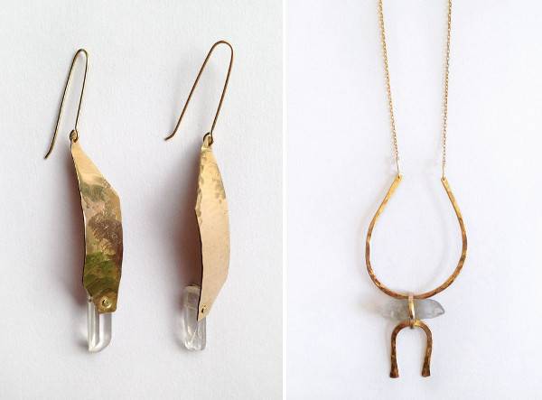 A pair of fishing lure earrings and a pendant.