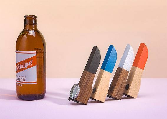 "Different Colored Bottle Opener made of Wood"