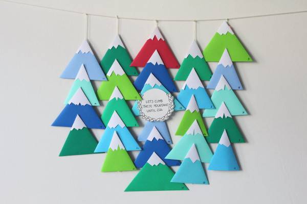 A homemade Advent calendar made of mountains.