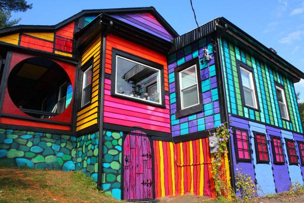 "Beautiful colourful triangled house."