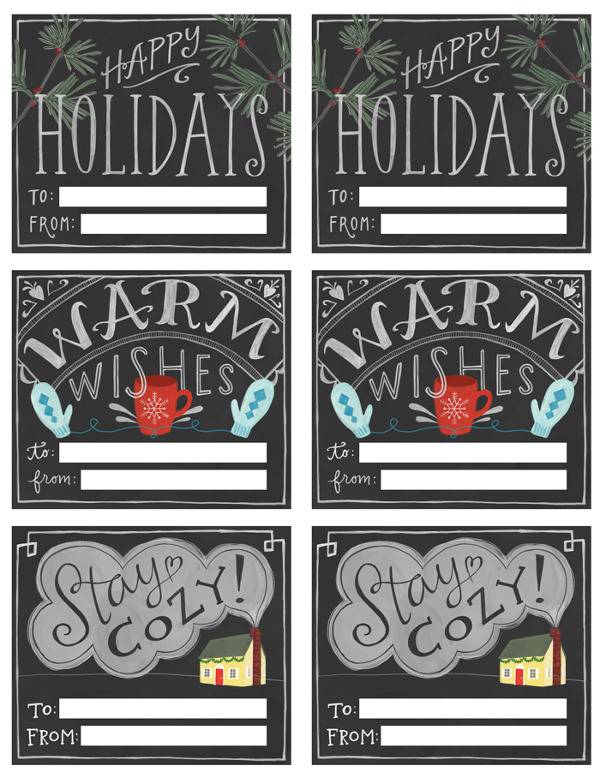 Six dark holiday gift labels with Christmas sayings.